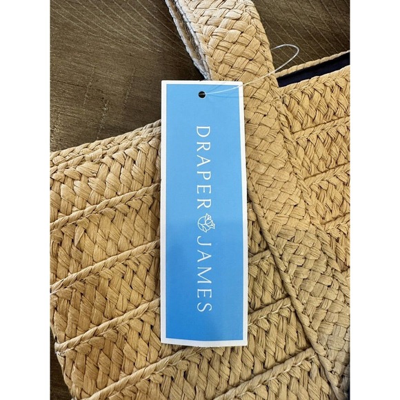 NWT Draper James Everyday Straw Tote Bag With Blue Floral Scarf Lined NEW - Picture 4 of 14